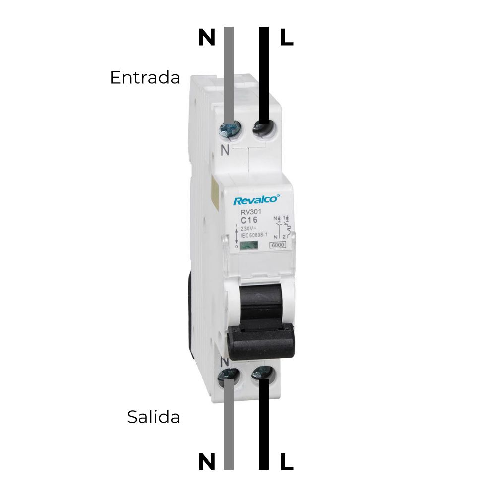 MAGNETOTERMICO REVALCO 1 POLO+NEUTRO 16A (ESTRECHO) - Imagen 2
