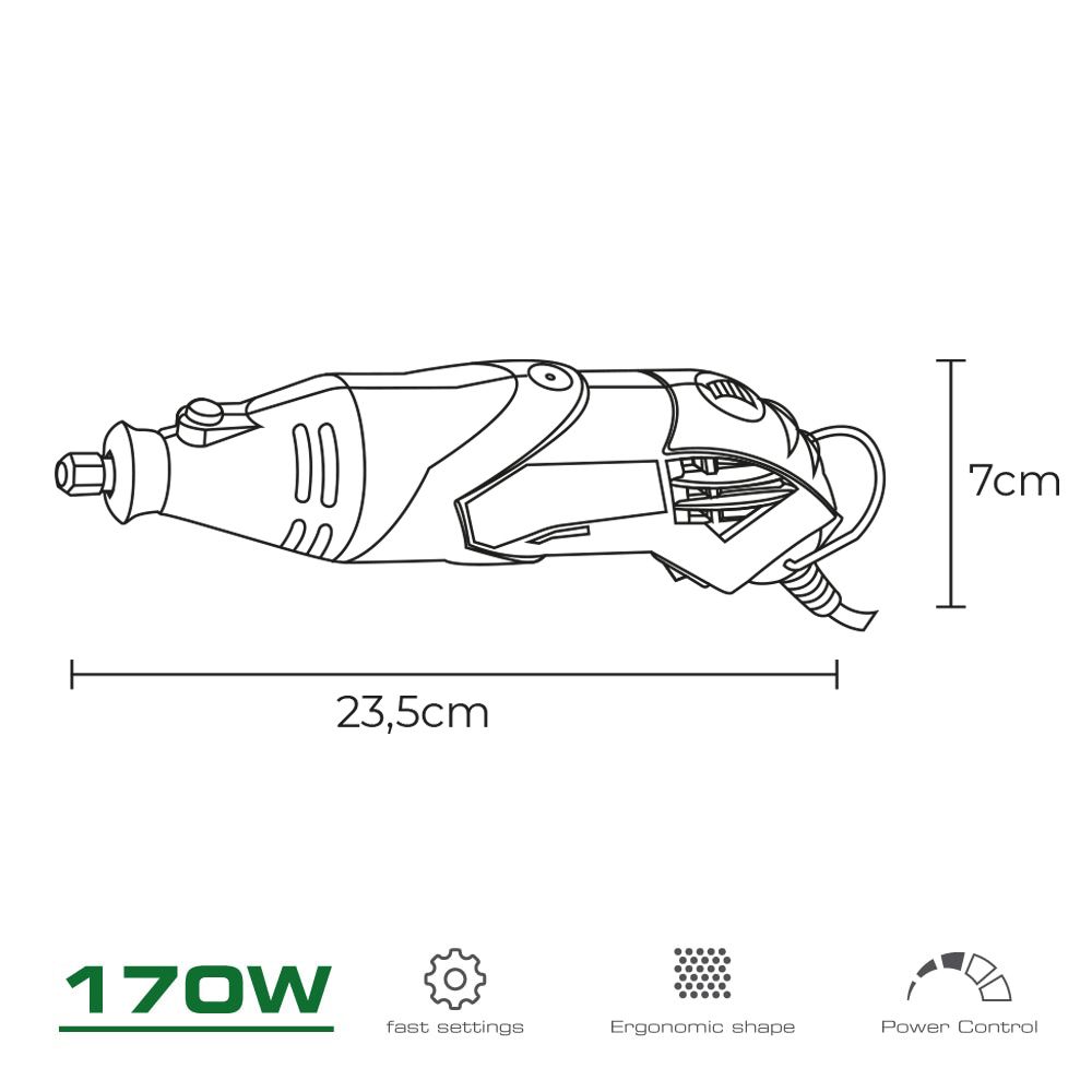 HERRAMIENTA MULTIUSOS ROTATIVA 170W + 41 TIPOS DE ACCESORIO (190 PIEZAS EN TOTAL) 23,5 x 7 cm - Imagen 2
