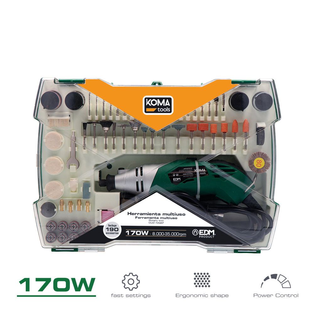 HERRAMIENTA MULTIUSOS ROTATIVA 170W + 41 TIPOS DE ACCESORIO (190 PIEZAS EN TOTAL) 23,5 x 7 cm - Imagen 3