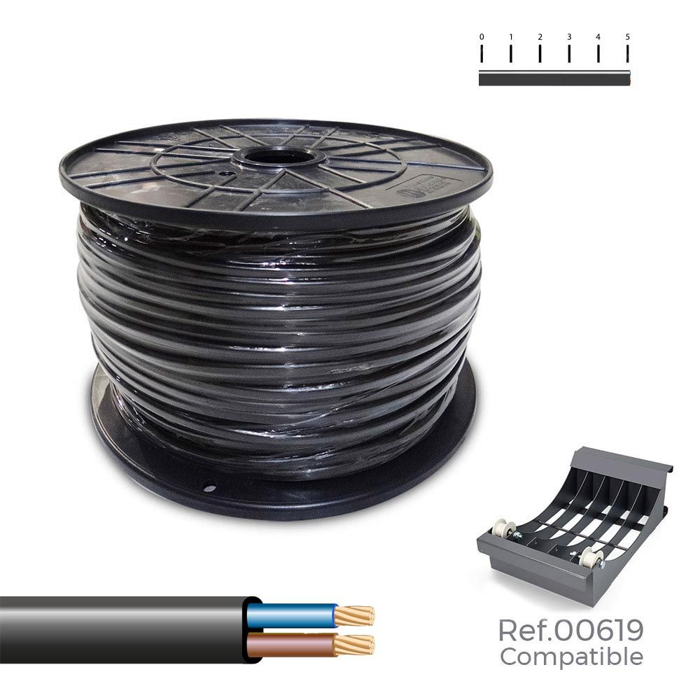 MANGUERA PLANA H05VVH2-F 2 x 1,00 mm² NEGRA, 500 m. (BOBINA GRANDE)