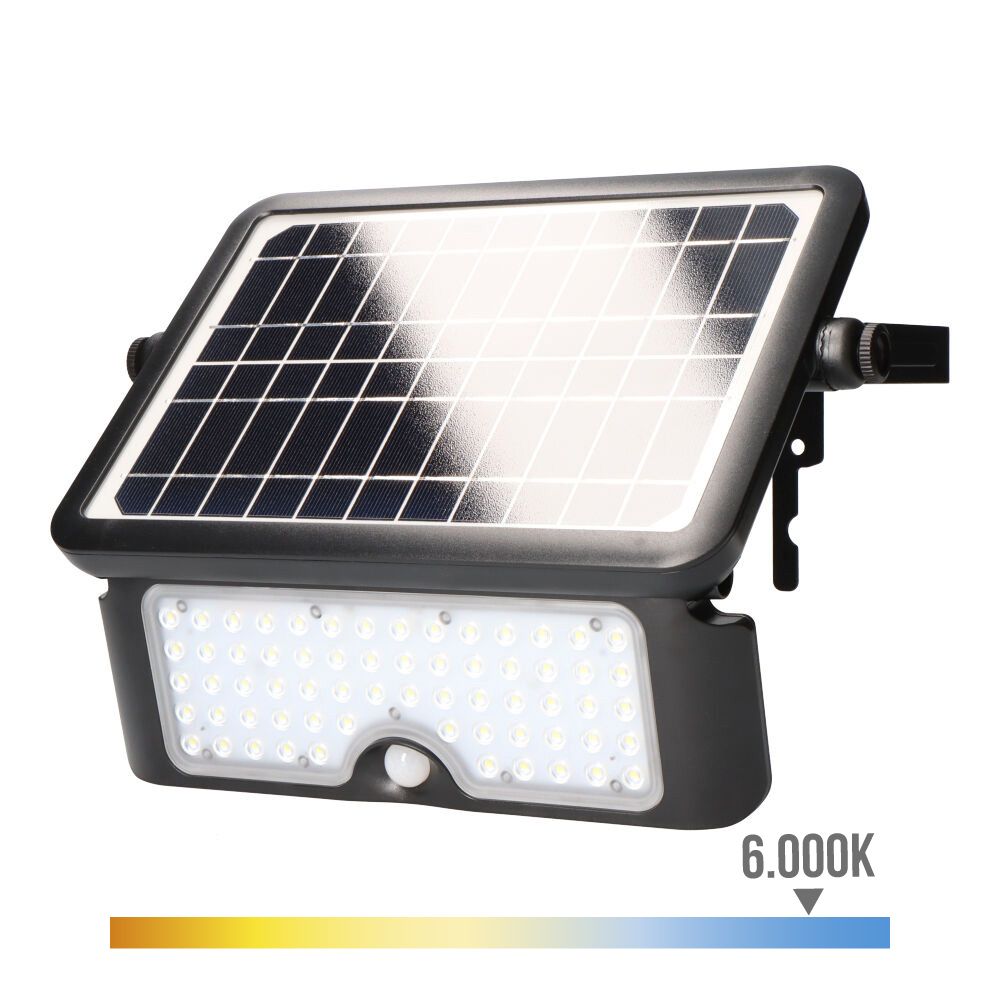 APLIQUE SOLAR 10W 1150lm RECARGABLE. SENSOR PRESENCIA (2-8m) COLOR NEGRO 27,5×19,6cm EDM