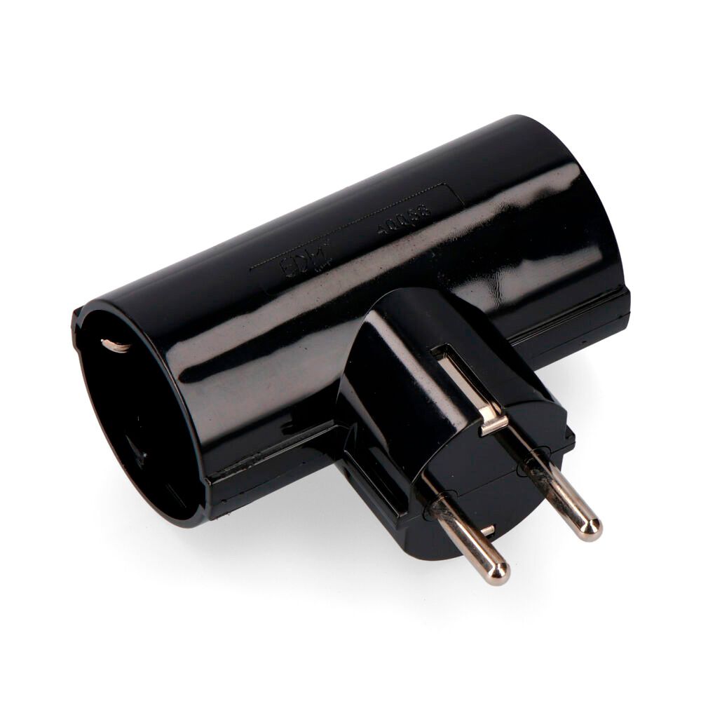 CLAVIJA 2P+T TIPO F DOBLE, NEGRA DE BAQUELITA T/TL 16A 250V (RETRACTILADA)