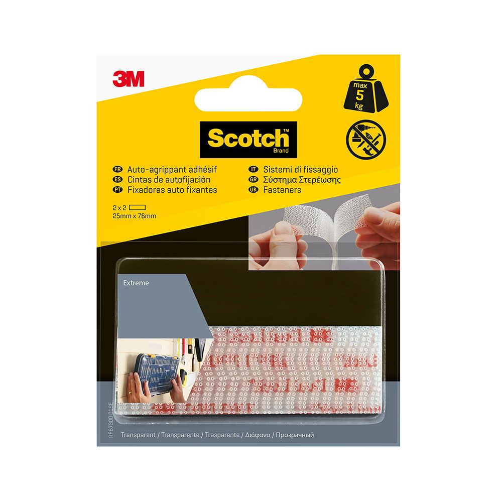 TIRA DE AUTOFIJACIÓN EXTREME TRANSPARENTE MAX 5 Kg 25 mm x 76 mm, 2 uds