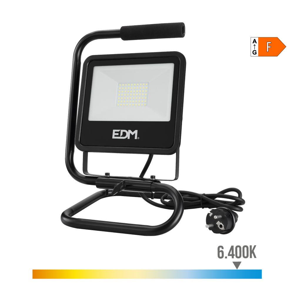 FOCO PROYECTOR DE LED CON PIE 50 W 4000 lm 6400 K LUZ FRÍA BLACK SERIES – 24 x 21 x 34 cm