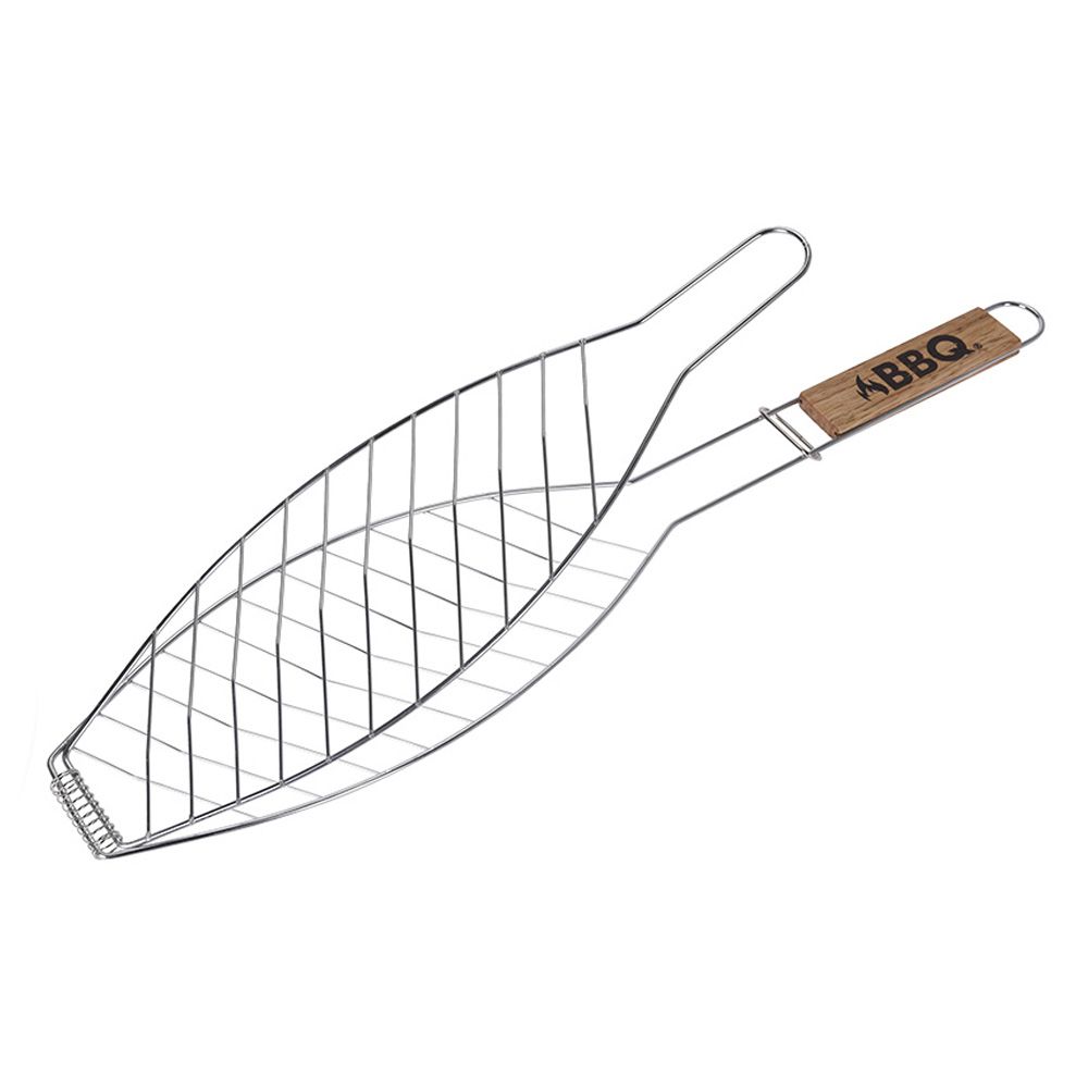 PARRILLA PARA PESCADO CON MANGO DE MADERA 35 x 14 cm
