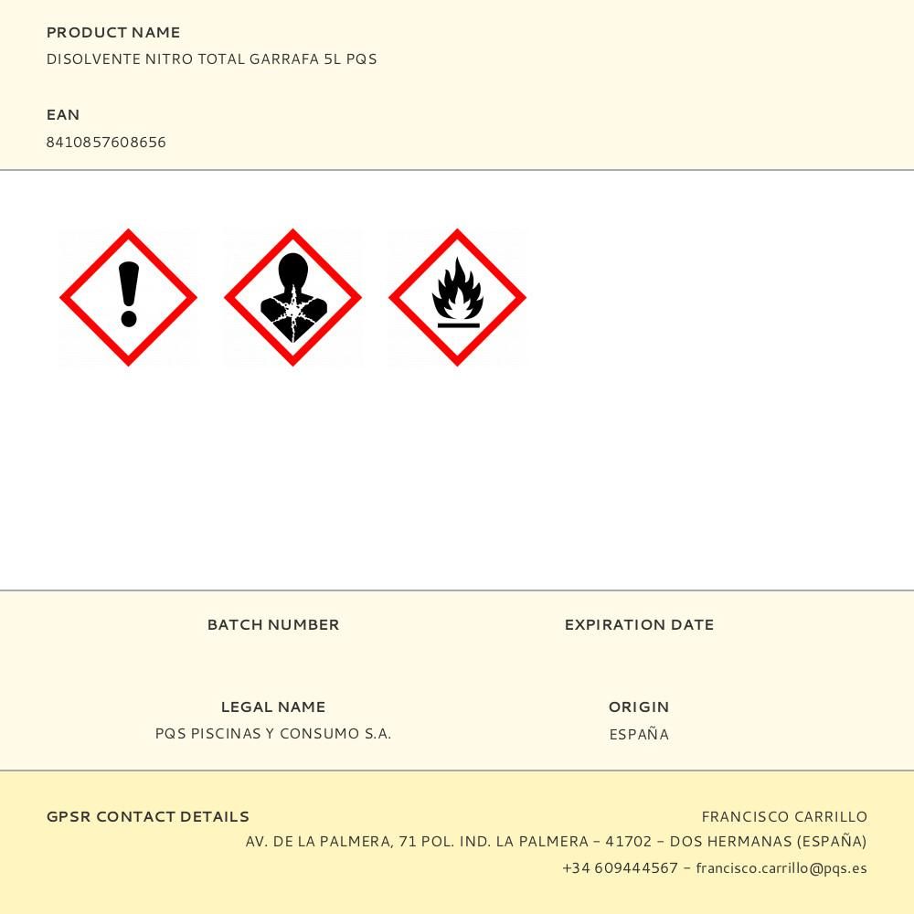 DISOLVENTE NITRO TOTAL GARRAFA 5L PQS - Imagen 2
