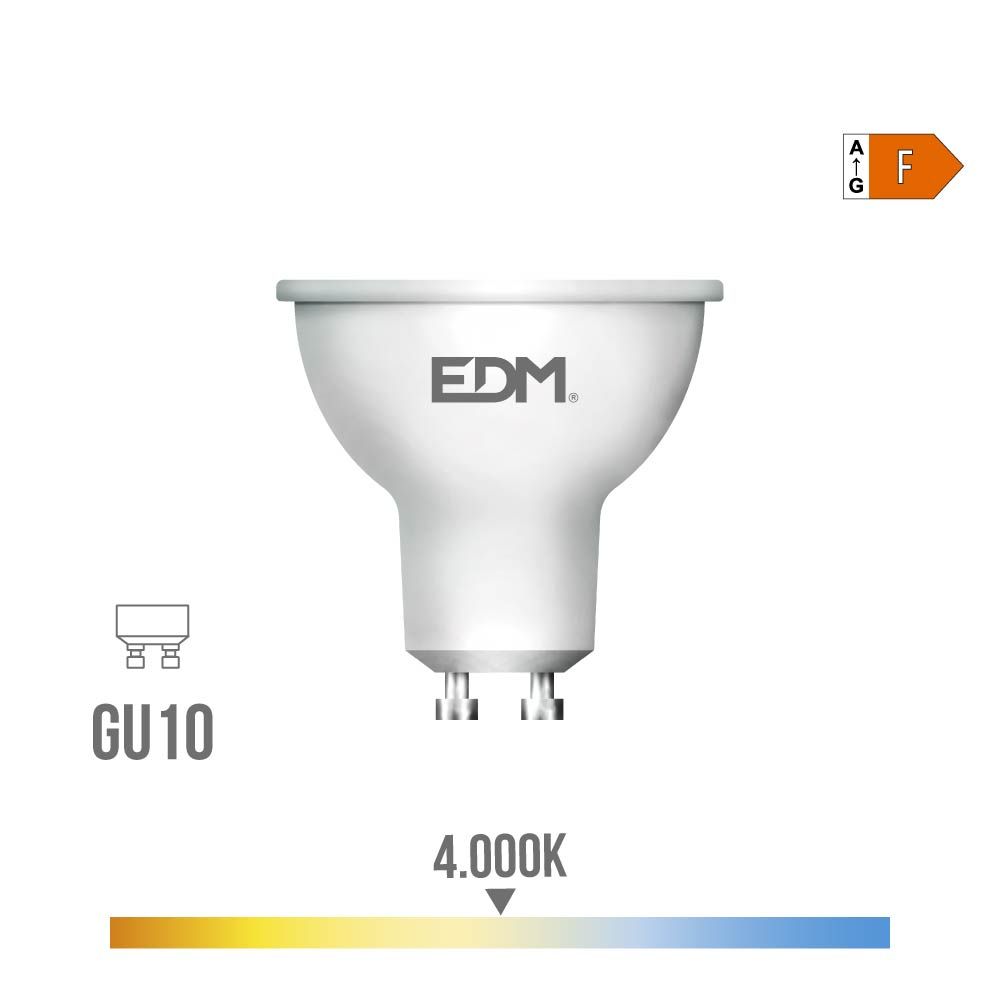 BOMBILLA DICROICA LED GU10 10 W 932 lm 4000 K LUZ DÍA 120° Ø5 x 6,4 cm