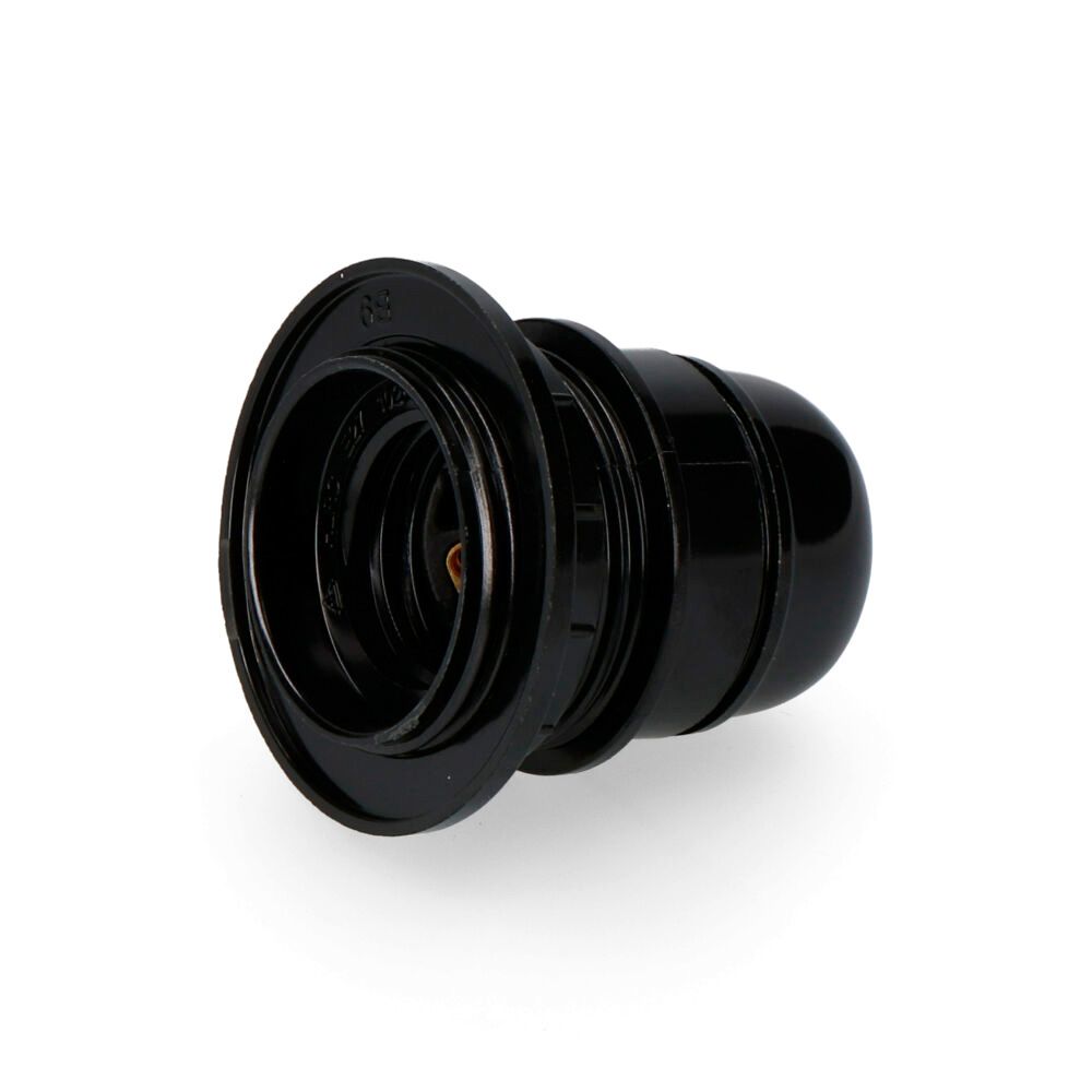 PORTALÁMPARAS SEMIROSCADO  + ARANDELA E-27 NEGRO (ENVASADO)