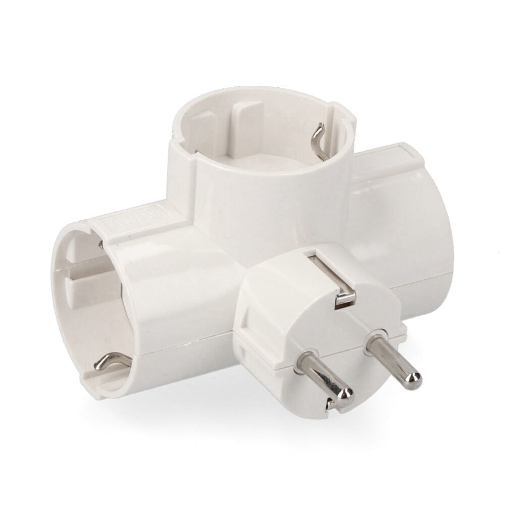 CLAVIJA TRIPLE 2P+T, 16A 250V~ ENTRADA LATERAL, BLANCO (RETRACTILADO)