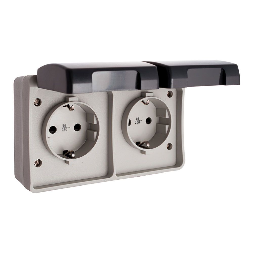 BASE FIJA ESTANCA, DOBLE T/TL 16 A 250 V IP44